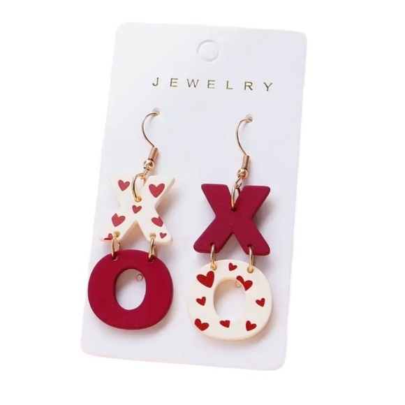 Whimsy_and_Rose Jewelry - XO Valentine Red Acrylic Dangle Earrings